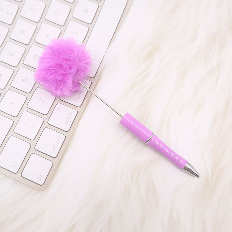 Wholesale Beadable Pens Pom Pom Beadable Pen Leopard Print Plush Multicolor DIY Fluffy Pens